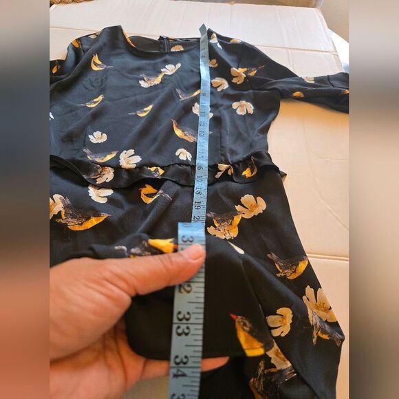 NWT Zara Floral Bird Black Dress Bell Sleeves Size M - Picture 5 of 11